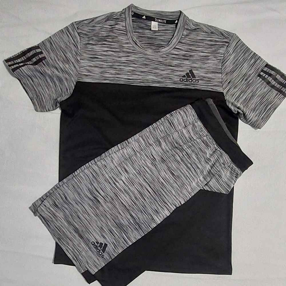 adidas Black and Gray Space-Dye Athletic Tee